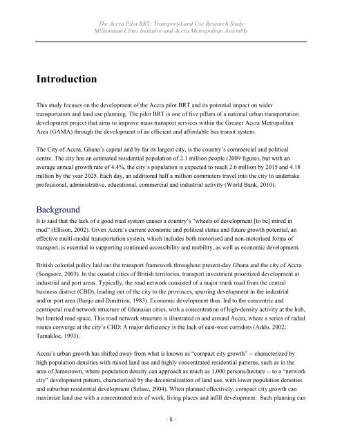 Transport-Land Use Research Study - Millennium Cities Initiative ...