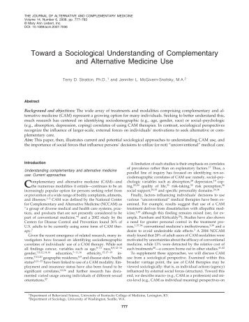 Toward a Sociological Understanding of Complementary and ...