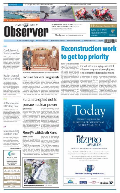 Reconstruction work to get top priority - Oman Observer