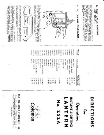 1950's Coleman 252A Military Lantern Instructions