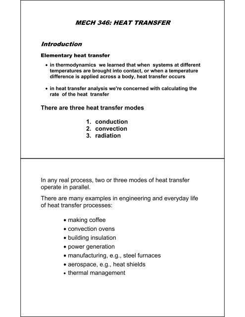 MECH 346: HEAT TRANSFER Introduction