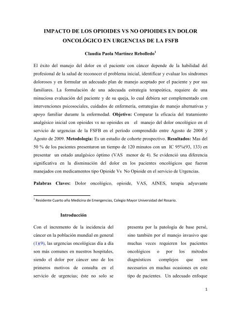 impacto de los opioides vs no opioides en dolor oncológico en ...