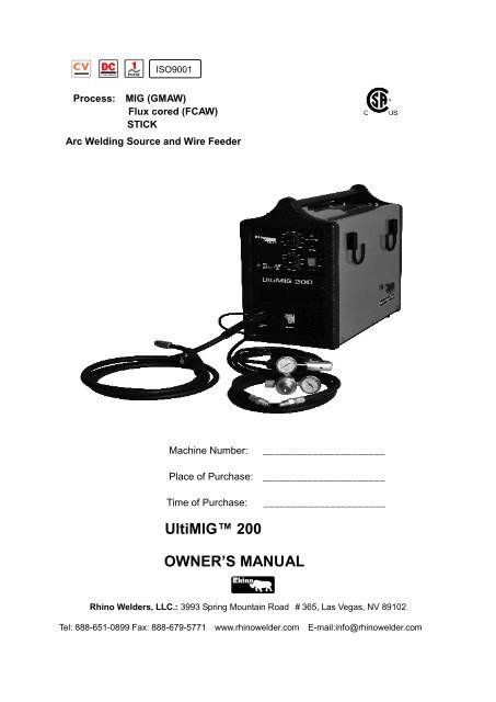 Operators Manual Rhino Welders Llc