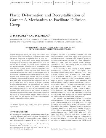 Plastic Deformation and Recrystallization of Garnet: A Mechanism to ...