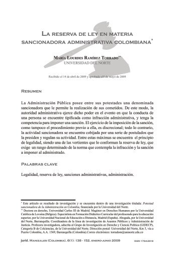 la reserva de ley en materia sancionadora administrativa colombiana