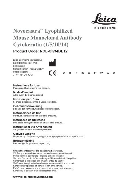Novocastra™ Lyophilized Mouse Monoclonal Antibody Cytokeratin ...