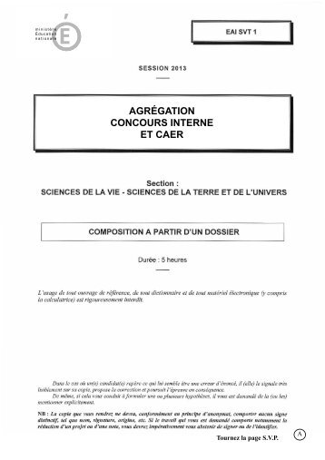 à l'agrégation interne SVT - Ministère de l'Éducation nationale