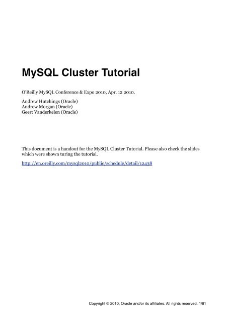 MySQL Cluster Tutorial - cdn.oreillystatic.com