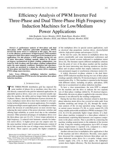 Efficiency Analysis of PWM Inverter Fed Three-Phase ... - IEEE Xplore