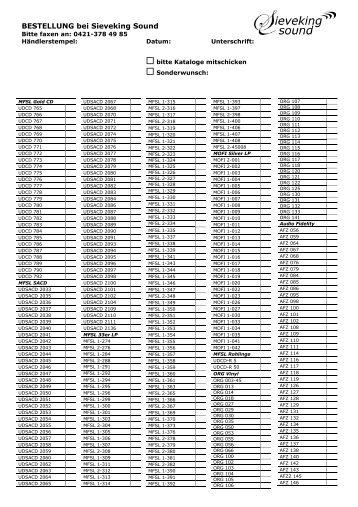 Bestellformular für Händler - Sieveking Sound