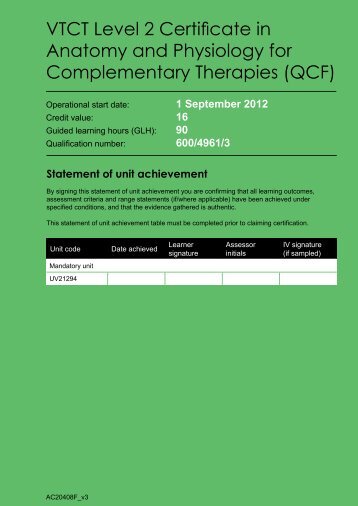 vtct unit uv30563 marked completed The level 3 nvq diploma in beauty therapy vtct unit code ofqual unit completed electronically will be set and marked by vtct. vtct unit uv30563 marked completed The level 3 nvq diploma in beauty therapy vtct unit code ofqual unit completed electronically will be set and marked by vtct.