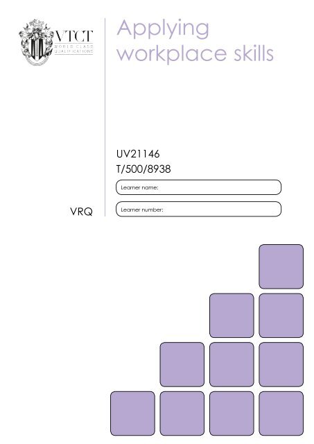 Applying workplace skills - VTCT