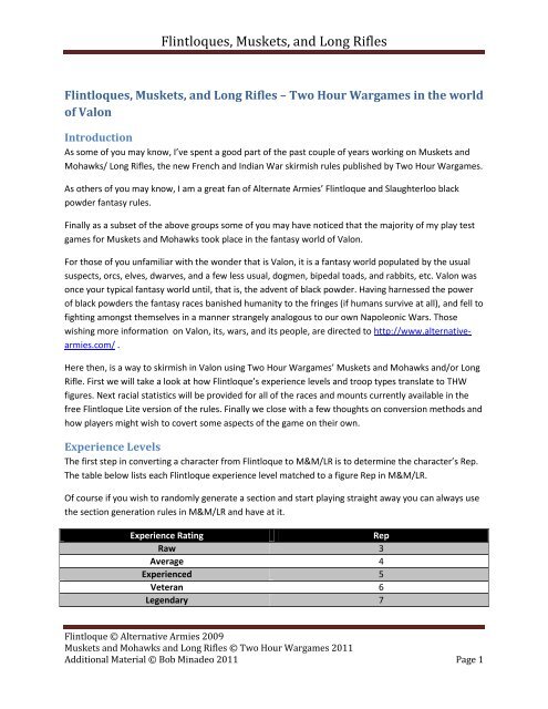 Flintloques, Muskets, and Long Rifles - Two Hour Wargames