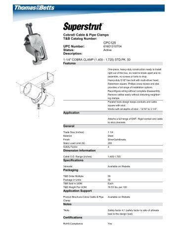 Cobra® Cable & Pipe Clamps T&B Catalog Number ... - Nedco