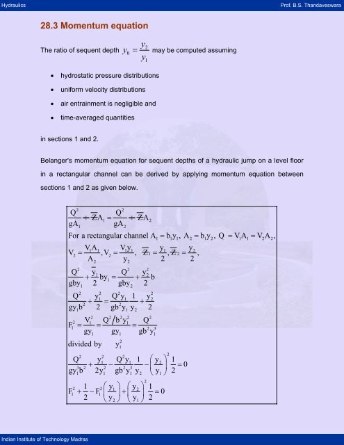 Momentum equation - nptel - Indian Institute of Technology Madras