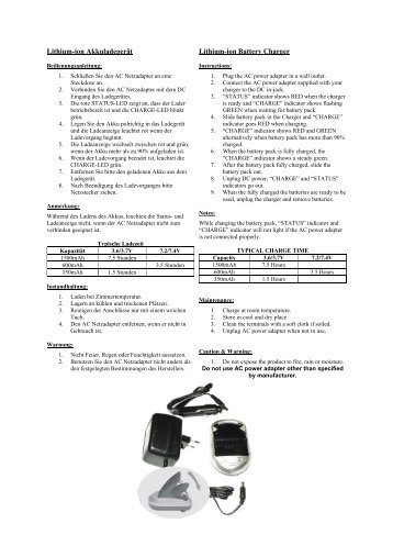 Lithium-Ionen Akku-Ladegerät für Camcorder und Digital ... - North