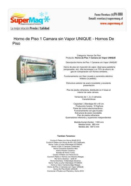 Horno de Piso 1 Camara sin Vapor UNIQUE - Hornos De Piso
