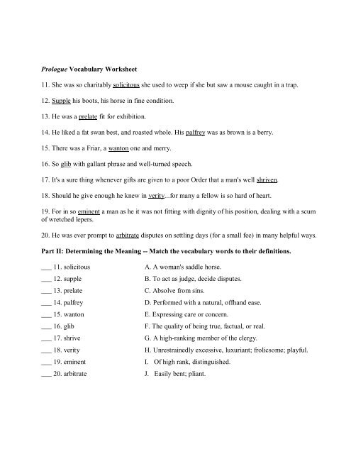 Canterbury Tales Prologue Worksheet Answers - Worksheet List