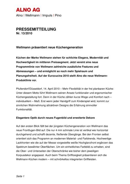 PM 13 WELLMANN neue Küchengeneration zur Eurocucina