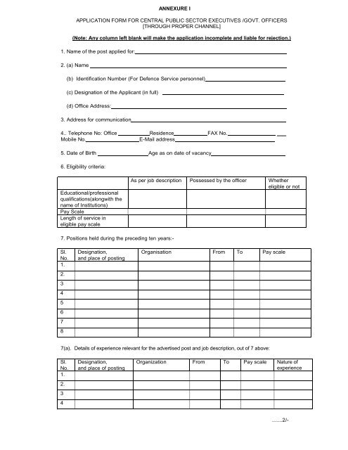 ANNEXURE I APPLICATION FORM FOR CENTRAL PUBLIC ... - PESB
