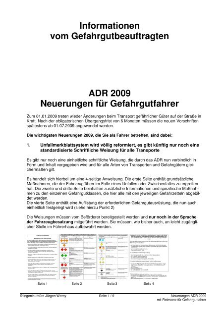 Informationen vom Gefahrgutbeauftragten ADR 2009 Neuerungen für