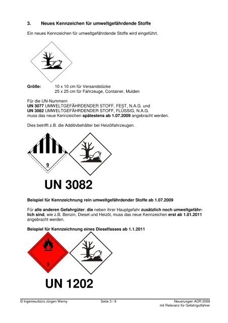 Informationen vom Gefahrgutbeauftragten ADR 2009 Neuerungen für