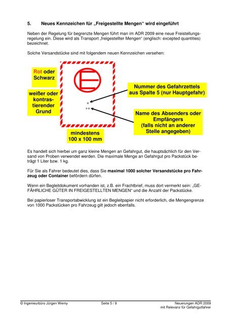 Informationen vom Gefahrgutbeauftragten ADR 2009 Neuerungen für