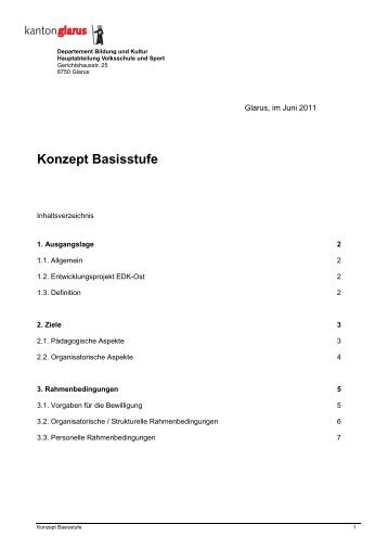 Konzept Basisstufe - Kanton Glarus