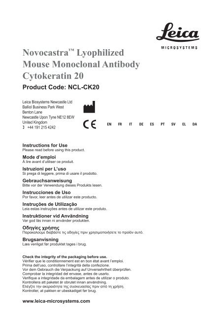Novocastra™ Lyophilized Mouse Monoclonal Antibody Cytokeratin 20