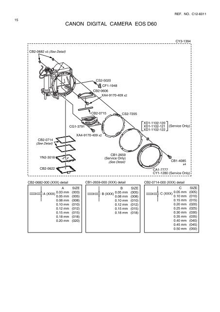 Canon EOS D60 Parts Catalog