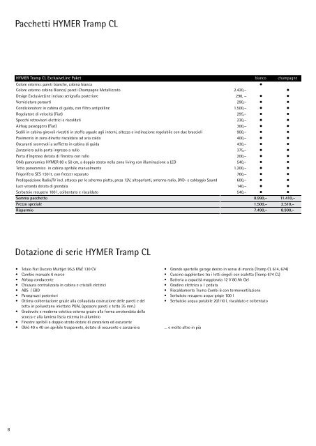 Motorcaravan Listino Prezzi - HYMER.com