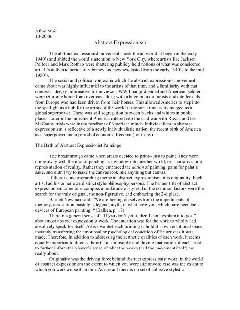 jackson pollock abstract expressionism essay