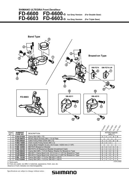 Shimano Brake Adapter Chart