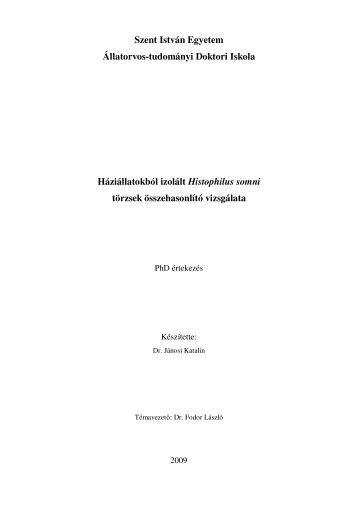 Jánosi - Állatorvostudományi Doktori Iskola - Szent István Egyetem ...