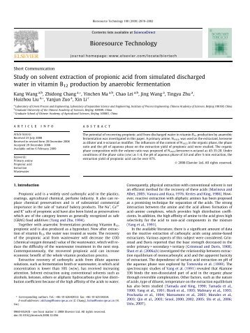 Study on solvent extraction of propionic acid from simulated ...