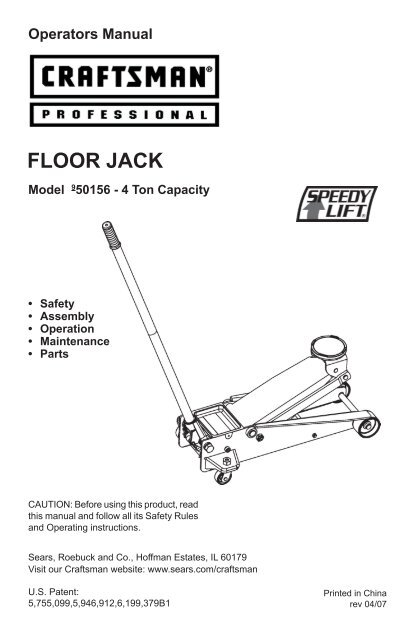 Craftsman 3 Ton Floor Jack Parts List - Home Alqu