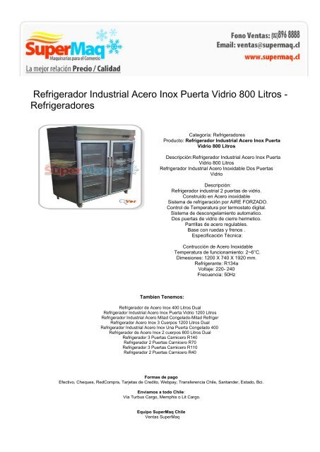 Refrigerador Industrial Acero Inox Puerta Vidrio 800 Litros ...
