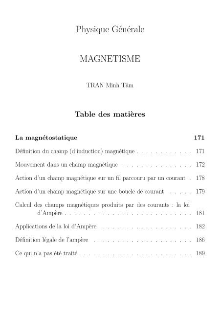 Physique Générale MAGNETISME