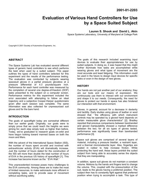 Evaluation of Various Hand Controllers for Use by - University of ...