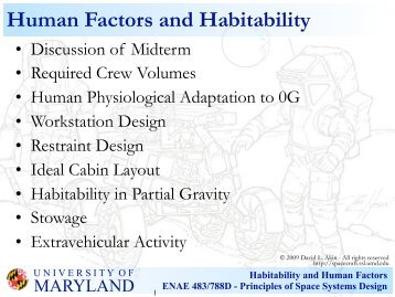 Habitability and Human Factors ENAE 483/788D - Principles of ...