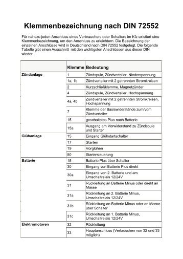 Klemmenbezeichnung nach DIN 72552