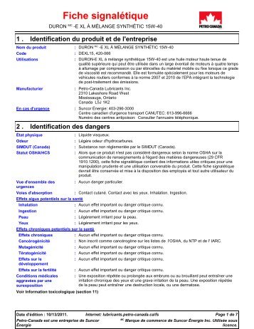 Fiche signalétique - Petro-Canada