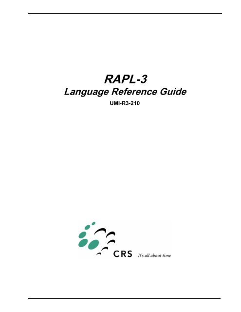 RAPL 3 - Reference Guide. - Phoenix Goucher