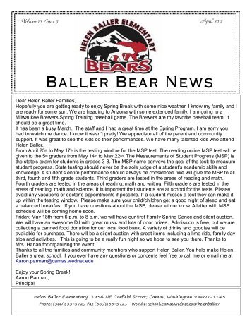 Helen Baller Newsletter, April 2012 - Camas School District