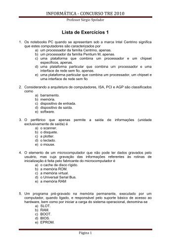 INFORMÁTICA - CONCURSO TRE 2010 Lista de Exercícios 1