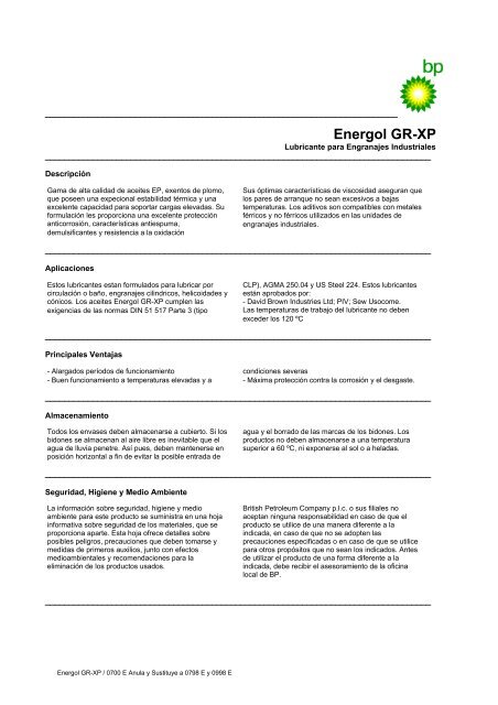 Energol GR-XP / 0700 E Anula y - Lubricantes Ryalta