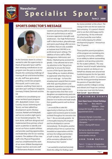 Newsletter 1 - Maribyrnong Sports Academy @ Maribyrnong College