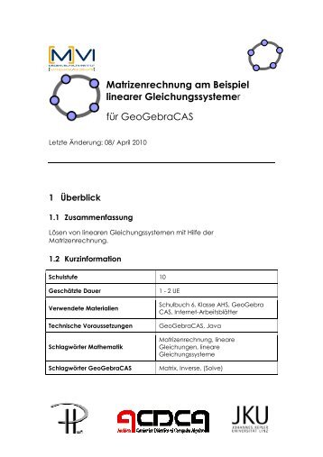 Matrizenrechnung am Beispiel linearer Gleichungssystemer für ...