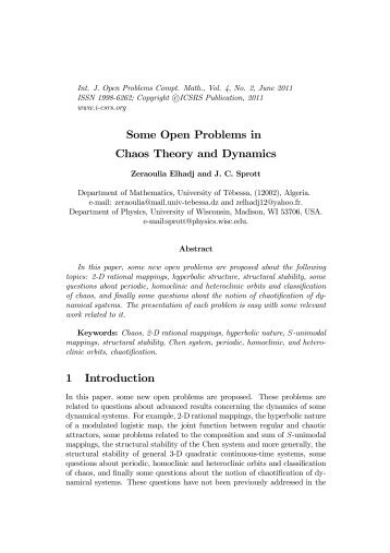 Some Open Problems in Chaos Theory and Dynamics 1 Introduction