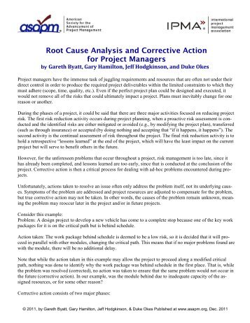 Root Cause Analysis and Corrective Action for Project ... - asapm